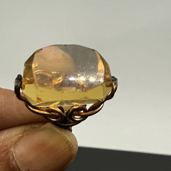 Antique Gold Fill Citrine Glass Fob Charm Pendant - Picture 8 of 15